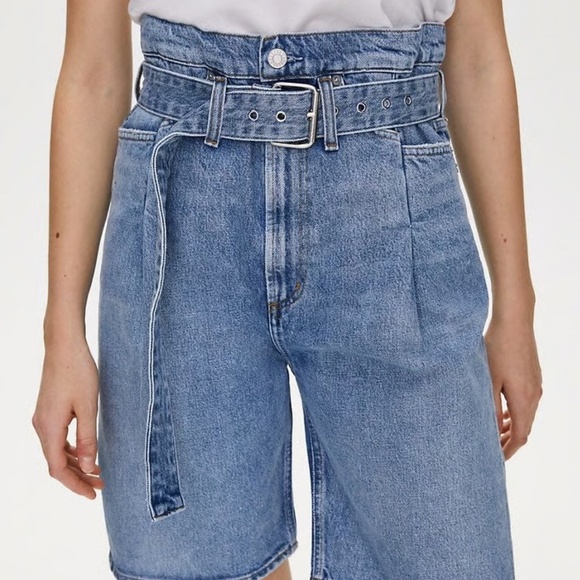 Agolde Pants - Agolde 90’s Reworked Paperbag Belted High Waist Denim Shorts in Revival Sz 27